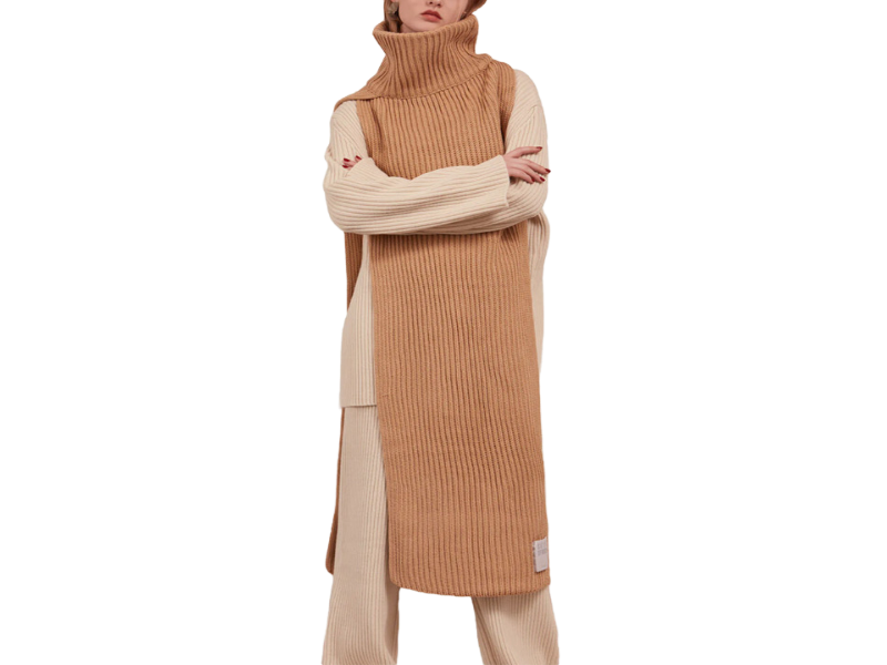 Cashmere Rib Knit Long Ponch