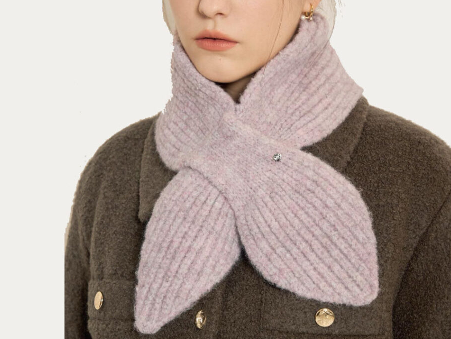 Pure Color Rib Knitting Bow Scarfpng