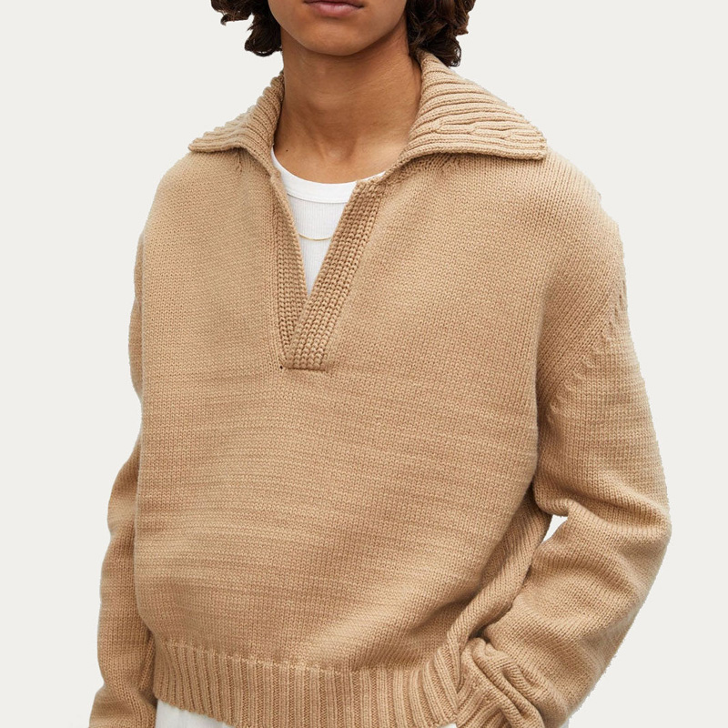 Men Cotton Cashmere Blend Pullover Jumper With Johnny Collar