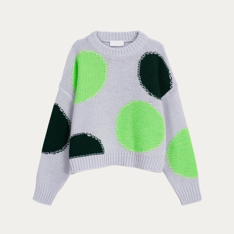 Ladies Cotton Dropped Taktak Intarsia-Knitted Sweater Jeung Playfully Circles