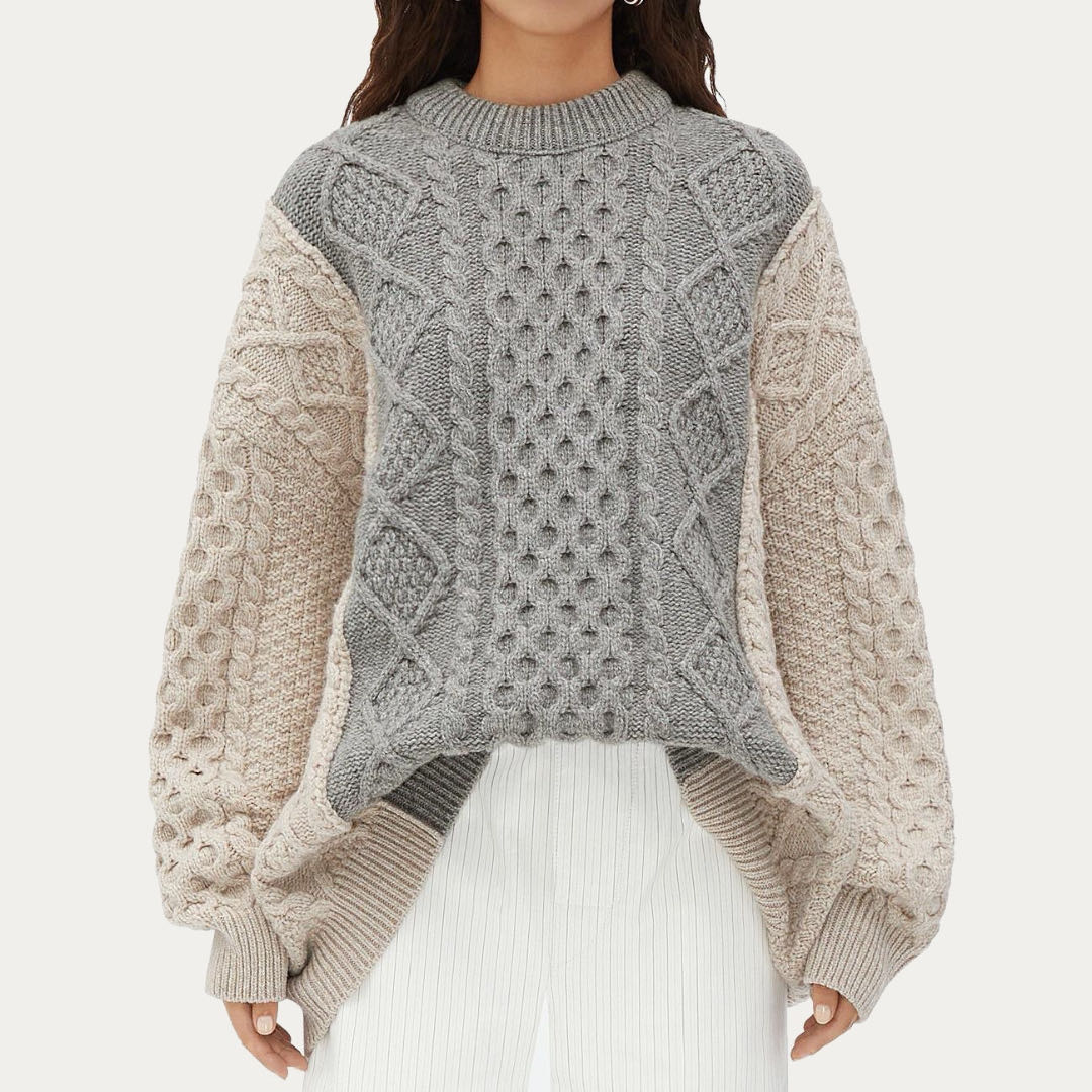 Hot Sale Women’s Off Shoulder Cable & Rib Stitch Jumper with Symmetrical Patterns Top Sweater