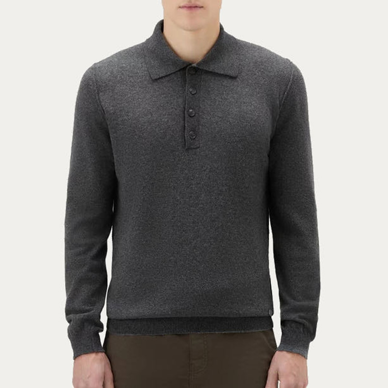 Long-sleeved Polo Shirt a Merino Woll Mëschung