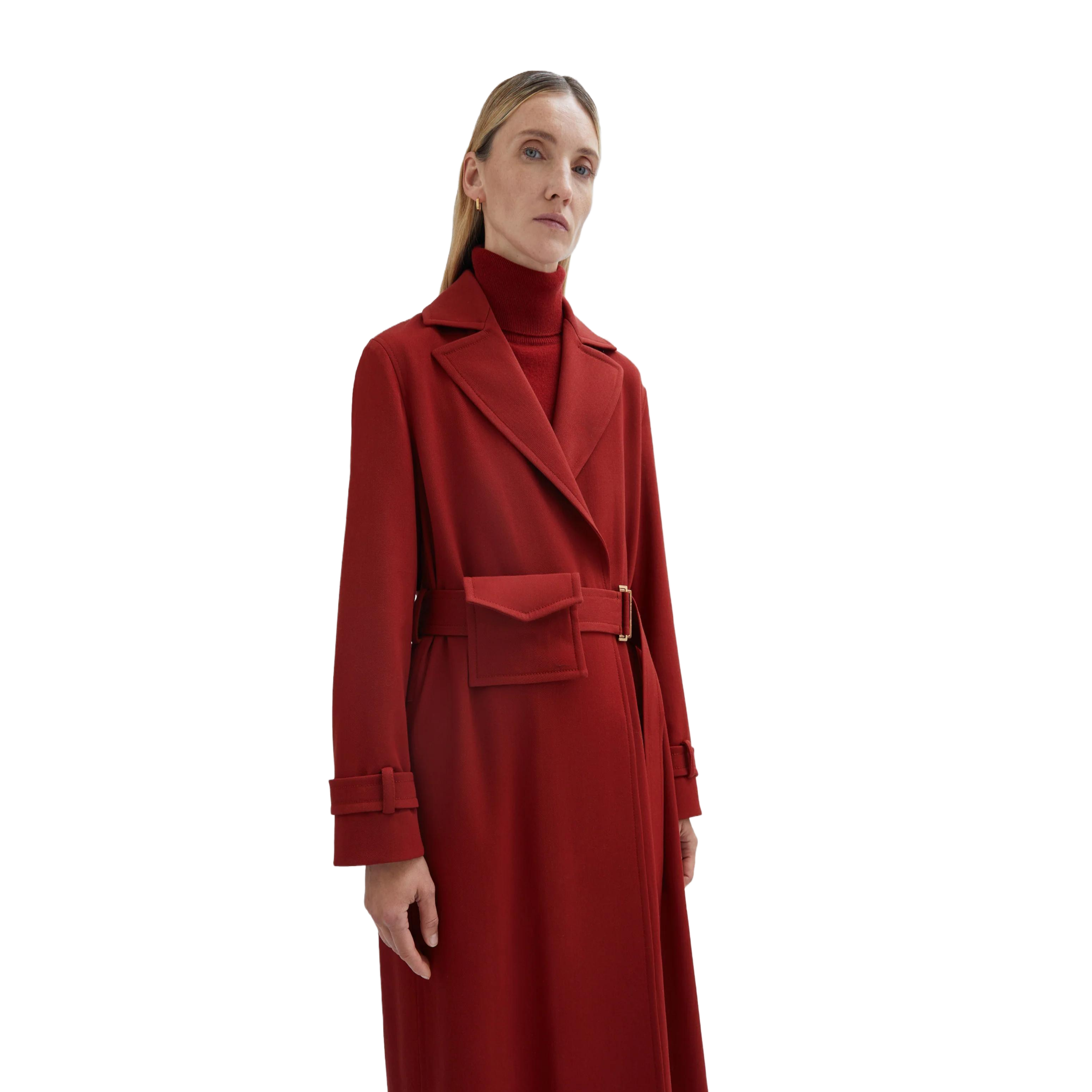 Manteau en laine rouge design trench personnalisé pour femme en mélange de laine et cachemire