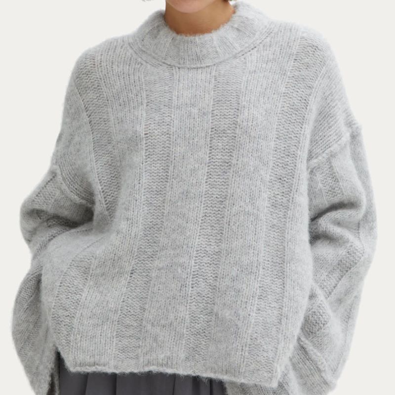 Rib Knit Long Sleeve Mohair For Women’s Loose Sweater