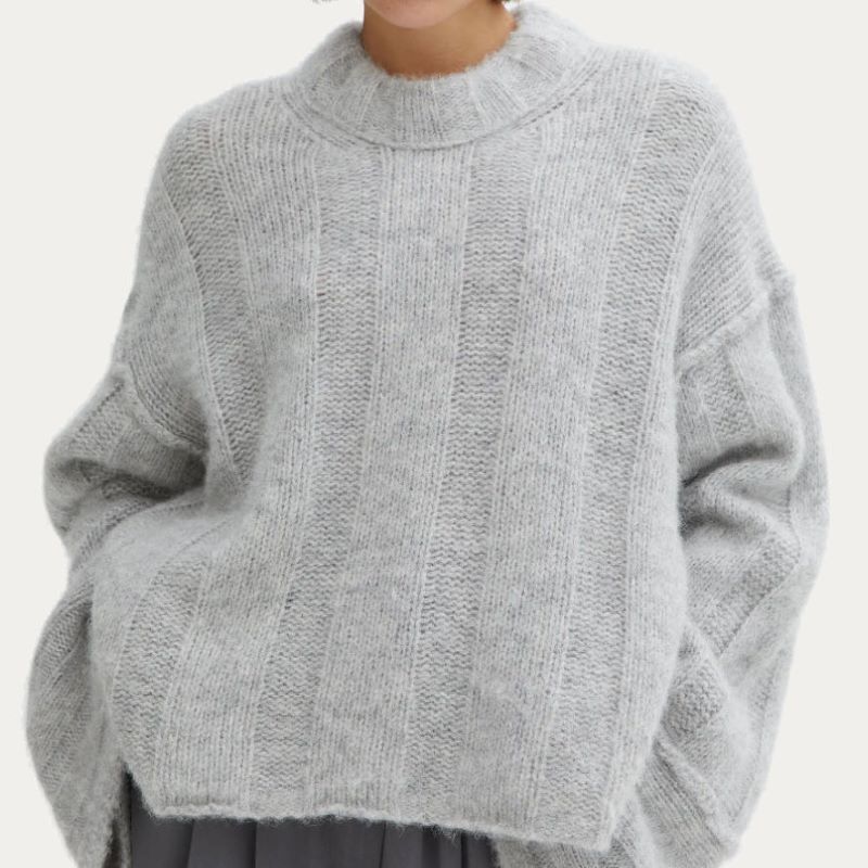 Rib Knit Long Sleeve Mohair Fyrir lausa peysu fyrir konur