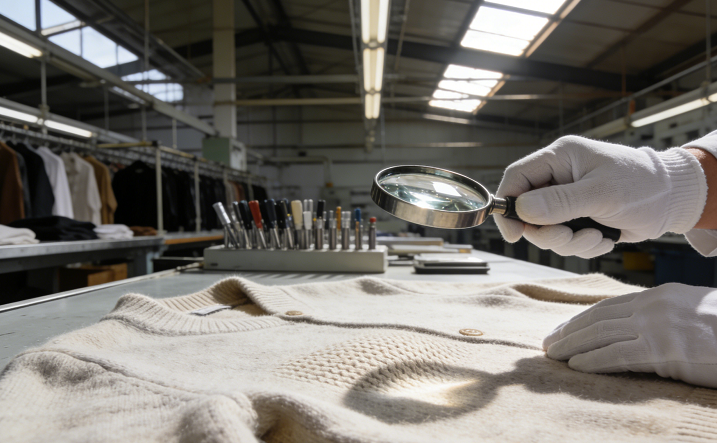 The factory inspects the quality of cashmere garments