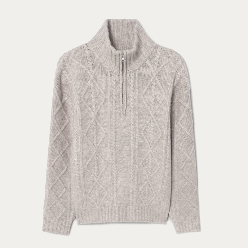 Υψηλής ποιότητας ανδρικό πουλόβερ από κασμίρ χειμερινή συλλογή με μισό φερμουάρ γιακά καλώδιο με διαμαντένιο σχέδιο Κορυφαίο πλεκτό πουλόβερ