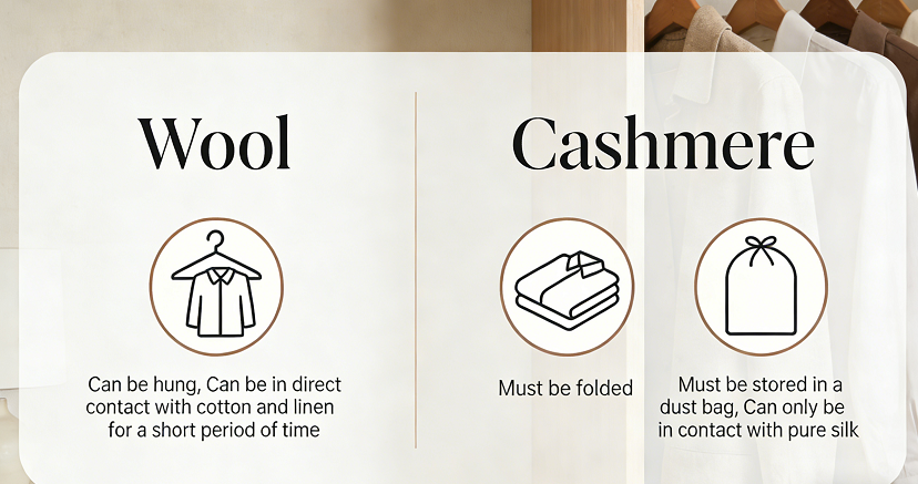 Wool vs cashmere storage comparison infographic
