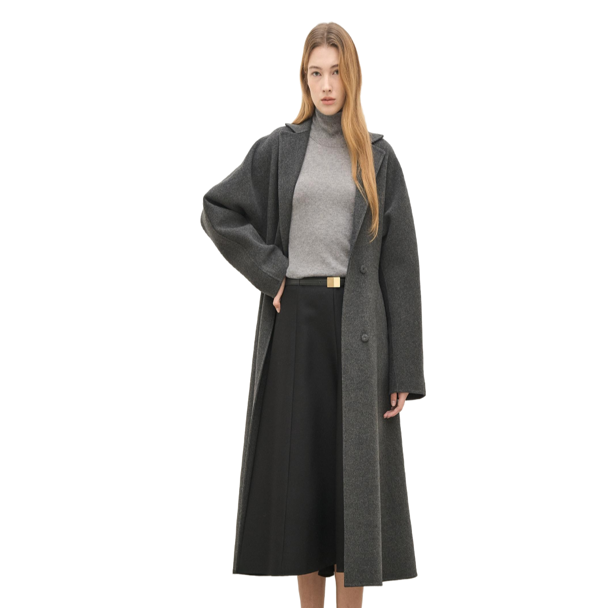 Manteau habillé en laine gris foncé personnalisé pour femmes avec revers crantés pour l’automne/hiver en mélange de laine et cachemire