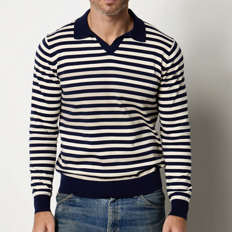 Men Cotton Ricky Striped Polo With Banded Collar And Hem &Cuffs