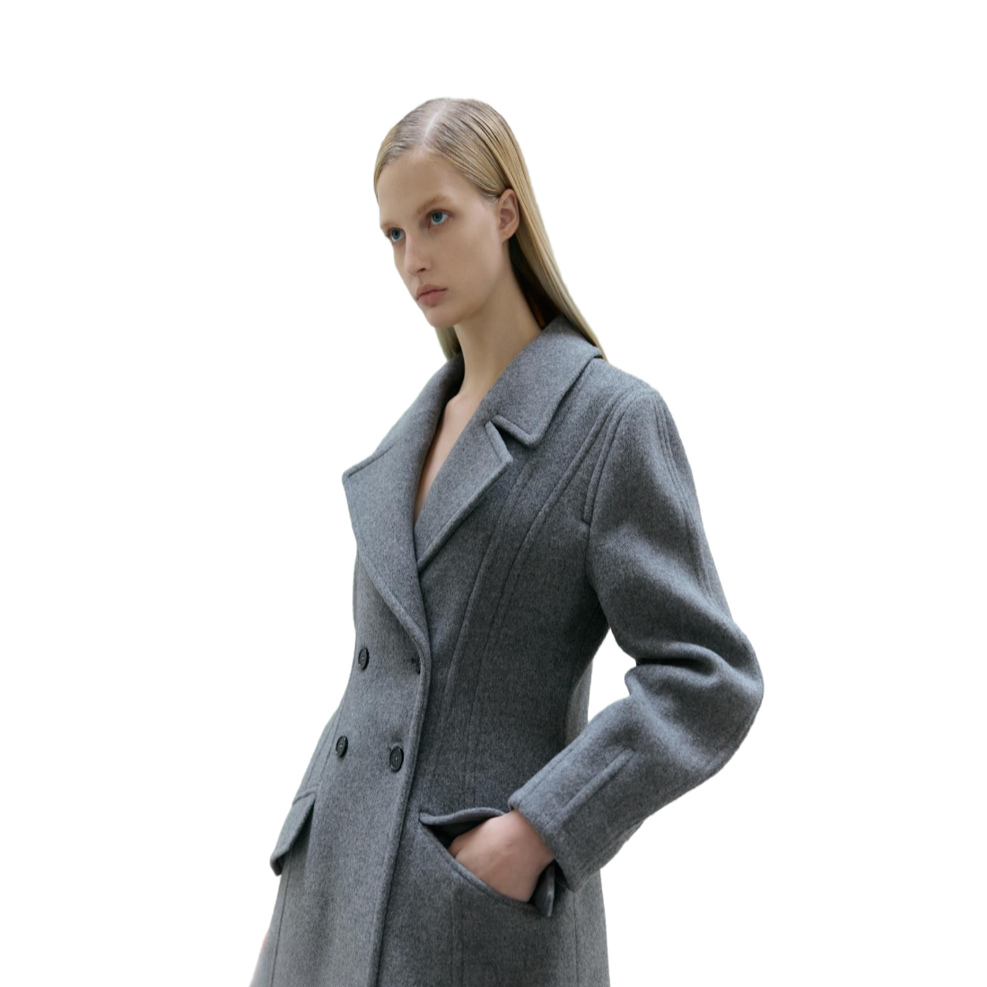Manteau en laine grise à double boutonnage personnalisé en mélange de laine et cachemire