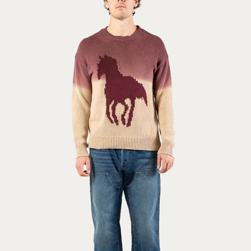 Crew Neck Sweater in Blended Cotton with Ombré Effect