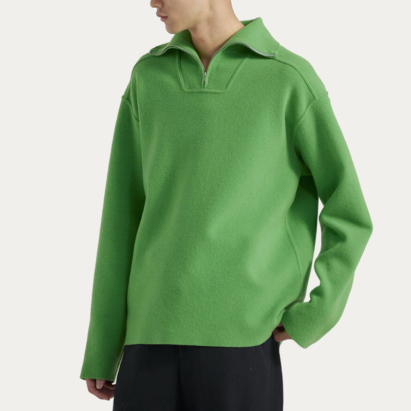 Висококвалитетен машки пуловер од волна и кашмир со половина патент со превртена јака Топ трикотажа Машки џемпер