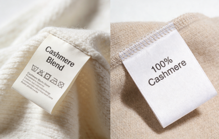 Cashmere fiber content label showing composition details