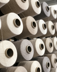 Close-up of cashmere yarn cones