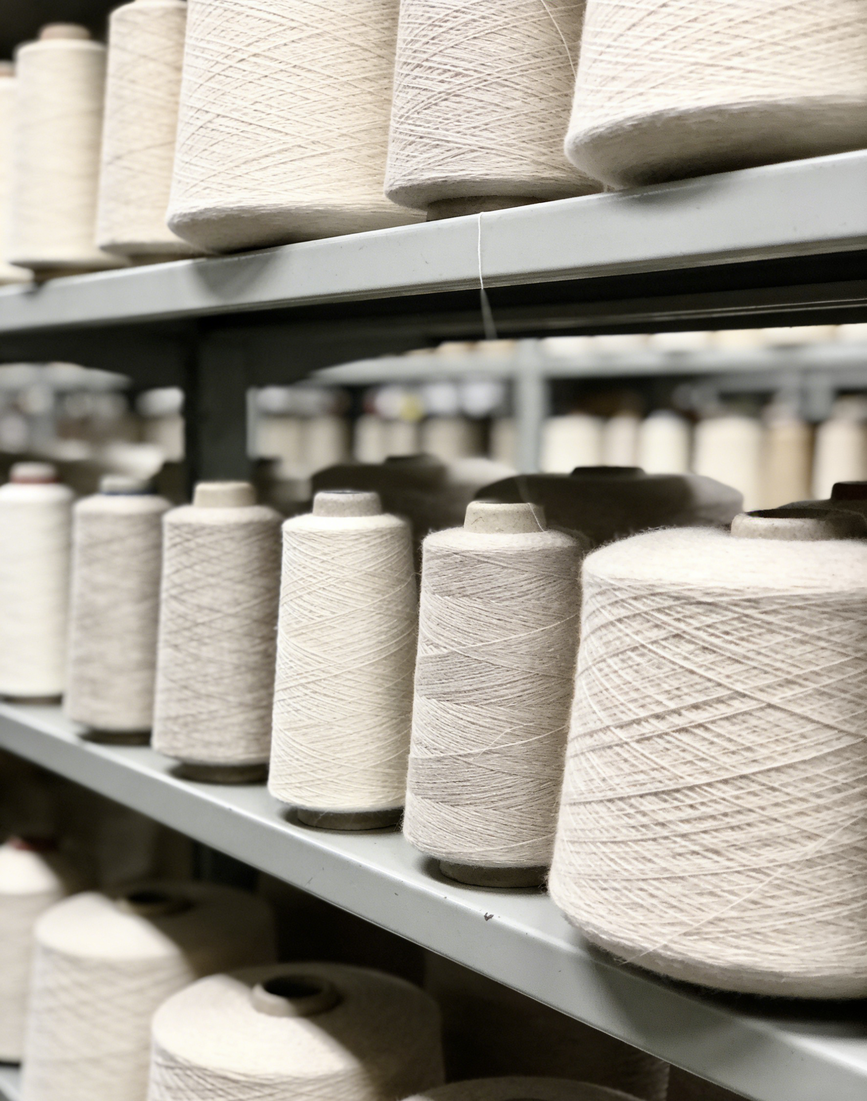 Close-up of neutral color cashmere yarn bobbin