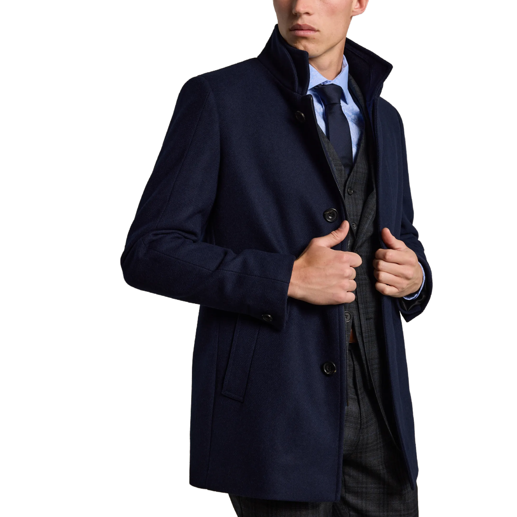 Men’s Merino Wool Car Coat – Modern Funnel Neck Overcoat