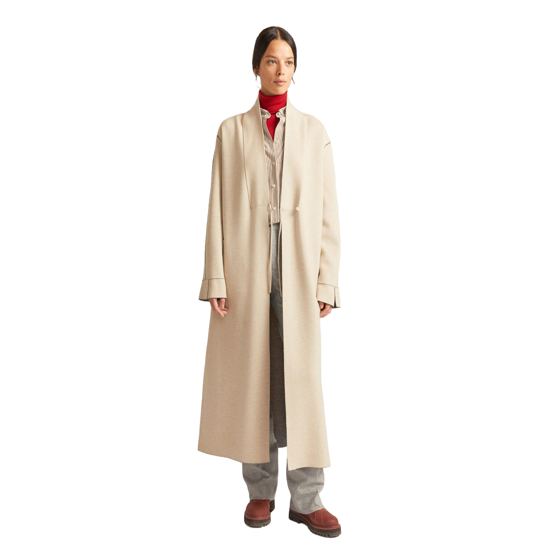 Manteau long beige personnalisé en mélange de laine et cachemire