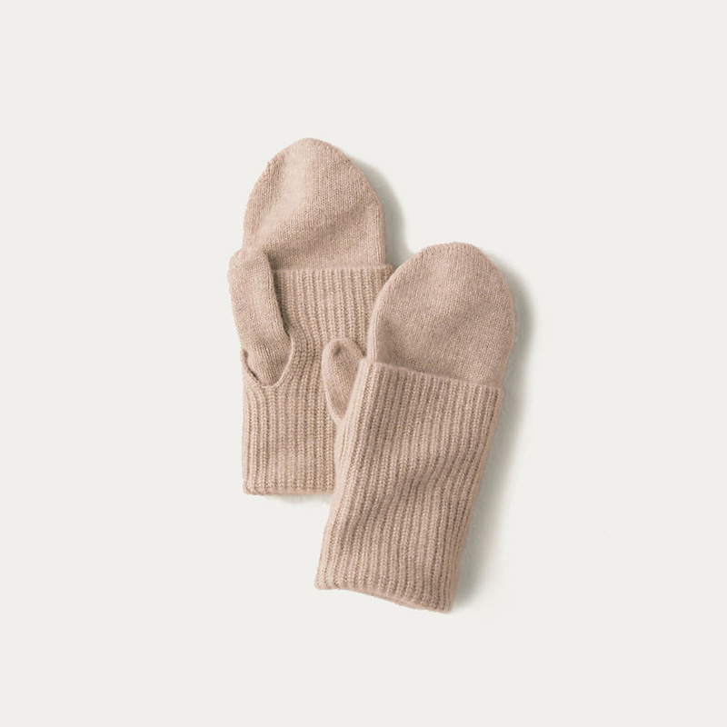 Ladies Cashmere Ribbed Mittens With Side Hole On The Cuff