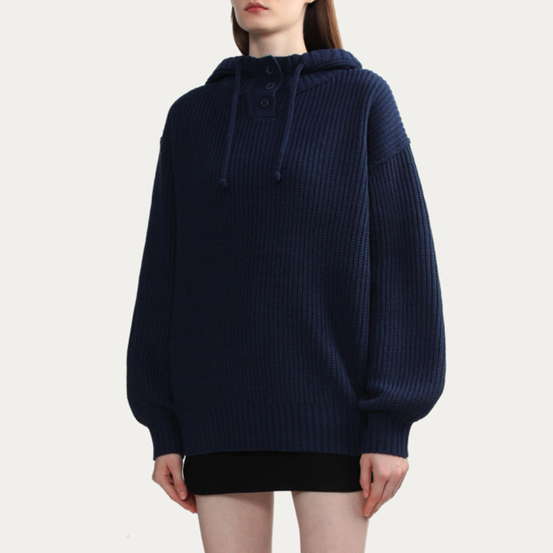 Felpa con cappuccio e pullover con punto cardigan in misto lana e nylon di alta qualità per maglione in maglieria da donna