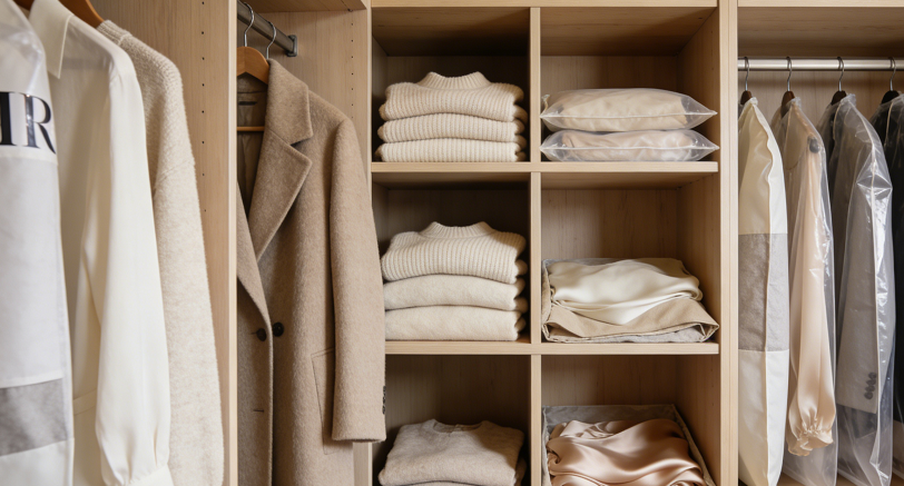 Cashmere products are stored in the wardrobe for storage