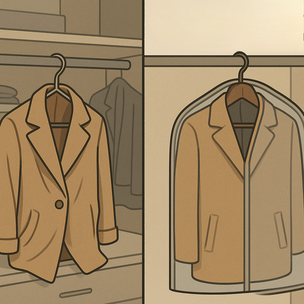 Wool coat storage tips: use moisture- and moth-proof agents, and hang coats upright on wide-shoulder hanger or in breathable clothing bag to prevent damage.