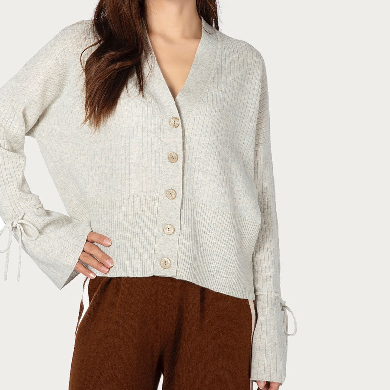Ladies Cashmere Button Cardigan with Puffed Sleeves